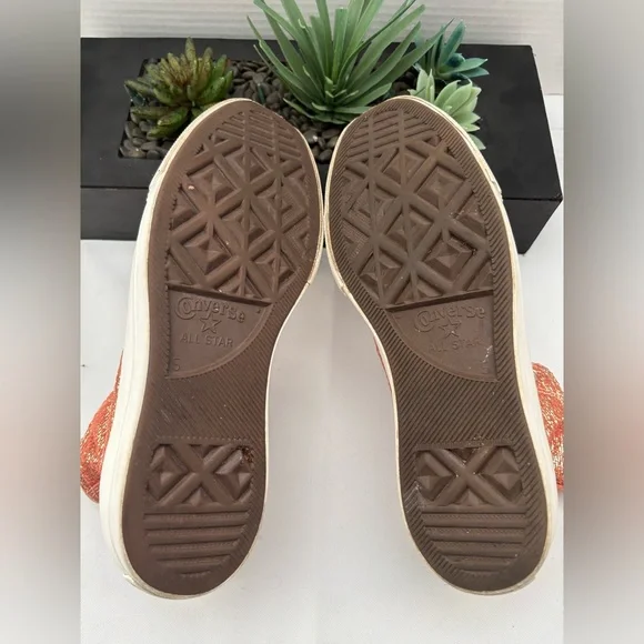 CONVERSE CHUCK TAYLOR PLATFORM METALLIC ORANGE PINK & GOLD SNEAKERS SZ  7 - Picture 4 of 13